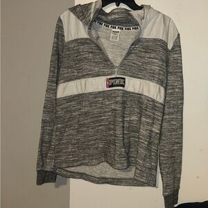 PINK Victoria's Secret Gray and White Half-Zip Pullover Hoodie